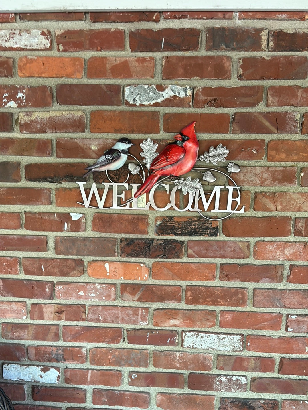 Metal WELCOME Entrance Sign Cardinal, Chickadee Outdoor Wall Decor