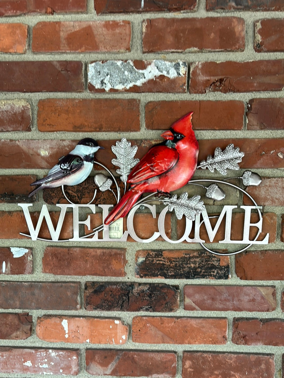 Metal WELCOME Entrance Sign Cardinal, Chickadee Outdoor Wall Decor