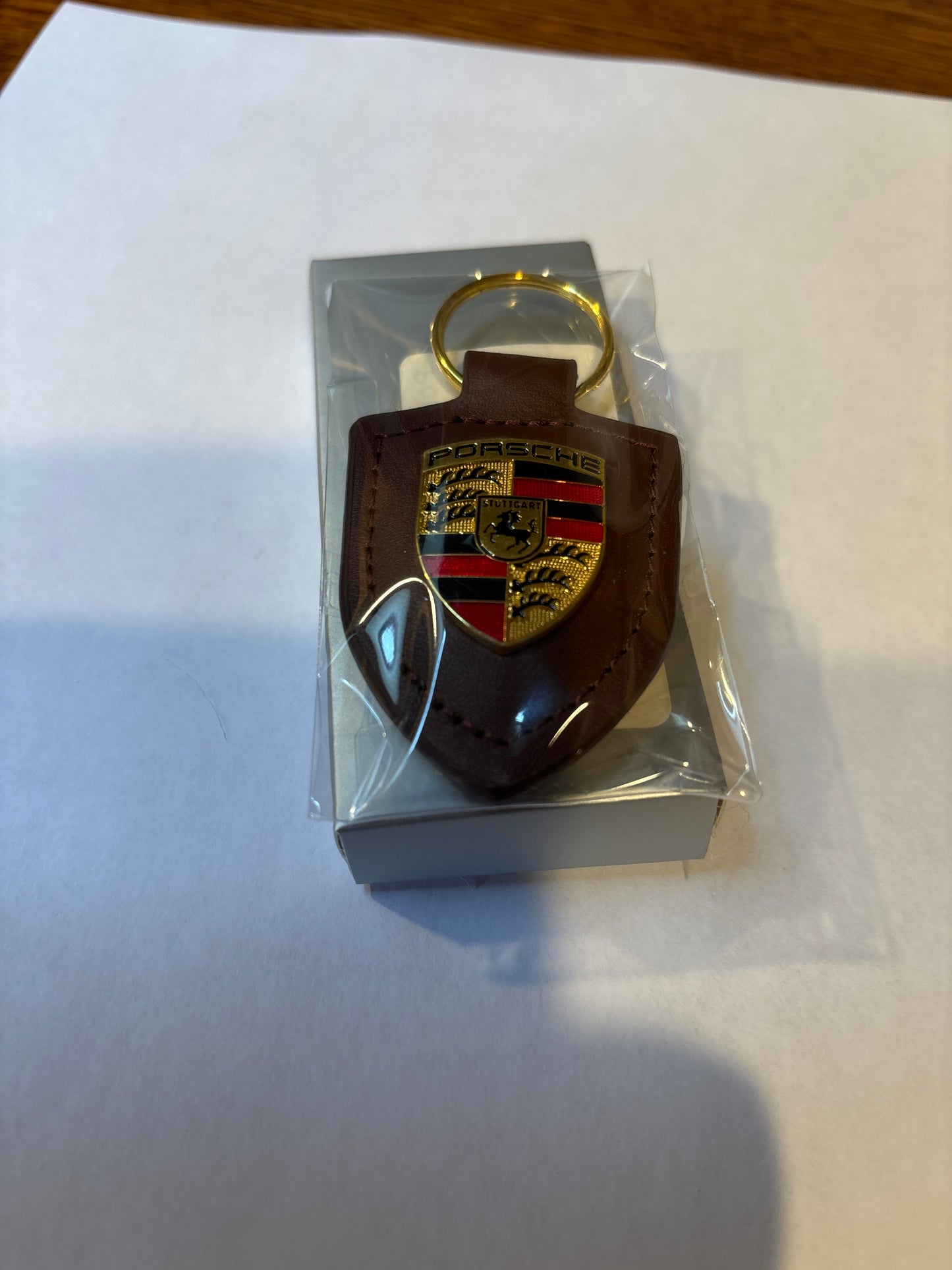 Porsche Crest keychain brown leather
