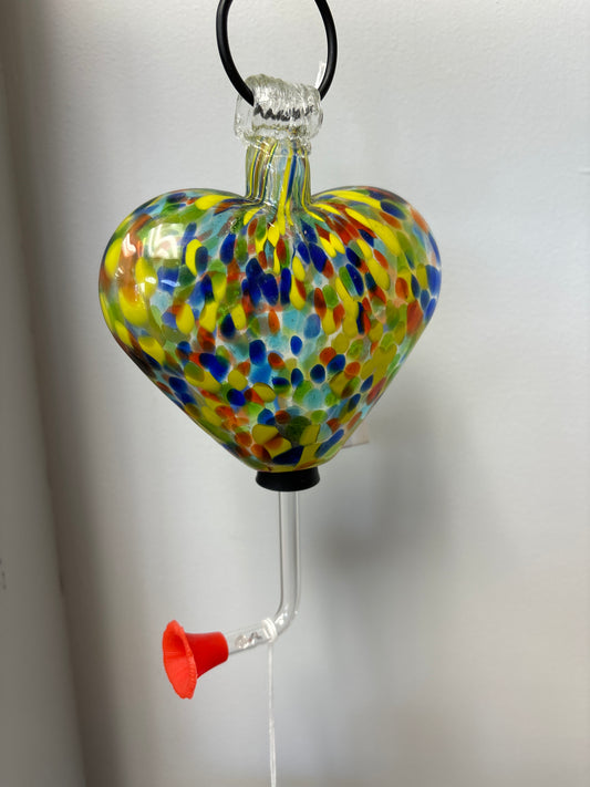 Hummingbird Glass Feeder Heart Multi Color