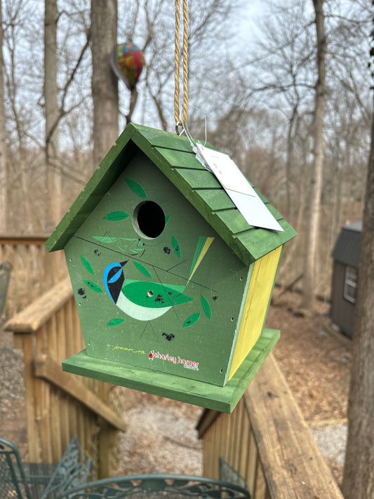 Charley Harper green Jay birdhouse wood