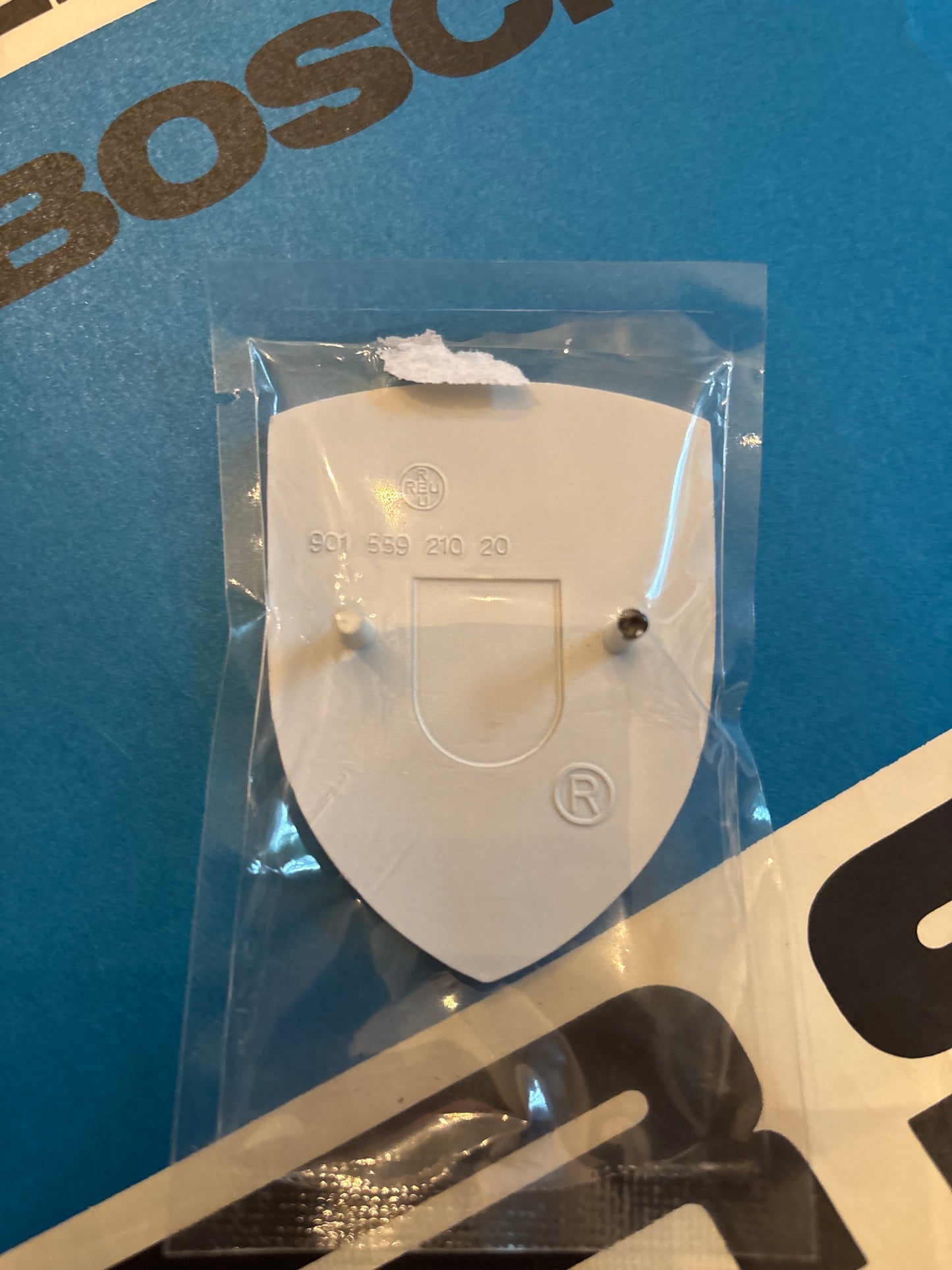 Porsche crest hood badge, gray, black and white