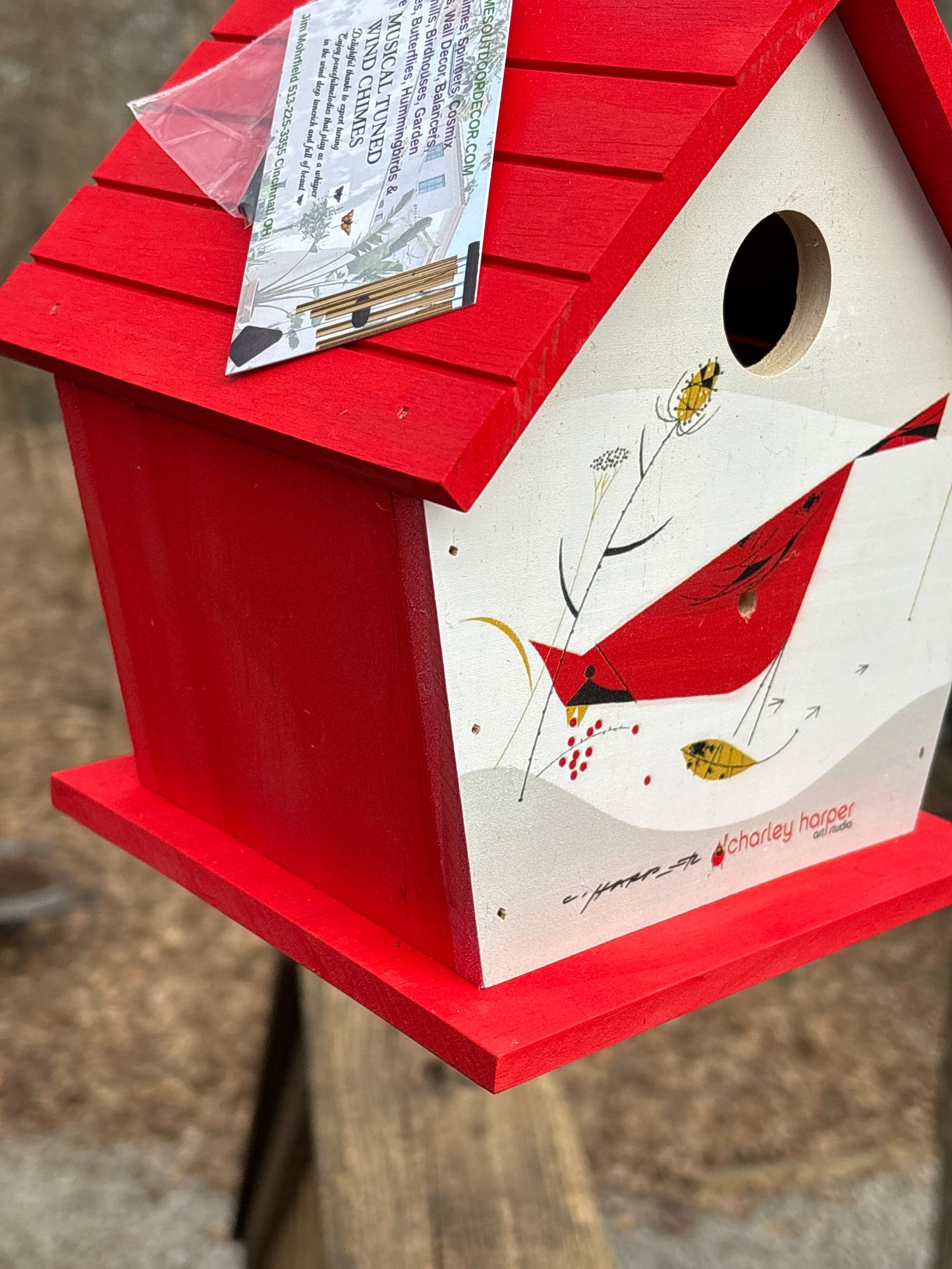 Charley Harper Cardinal birdhouse wood