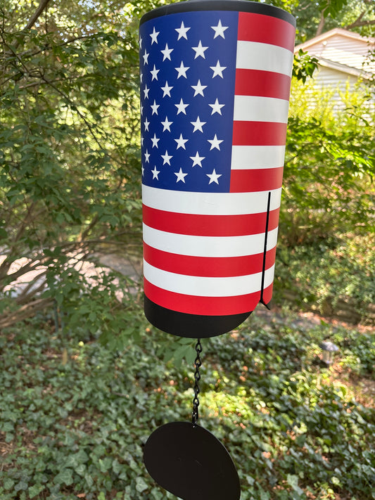 Giant American Flag Cowbell Toned Wind Chime - 6 1/2 x 36 inch