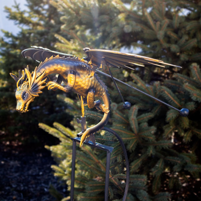 Green Metal Dragon Garden Rocker Statue