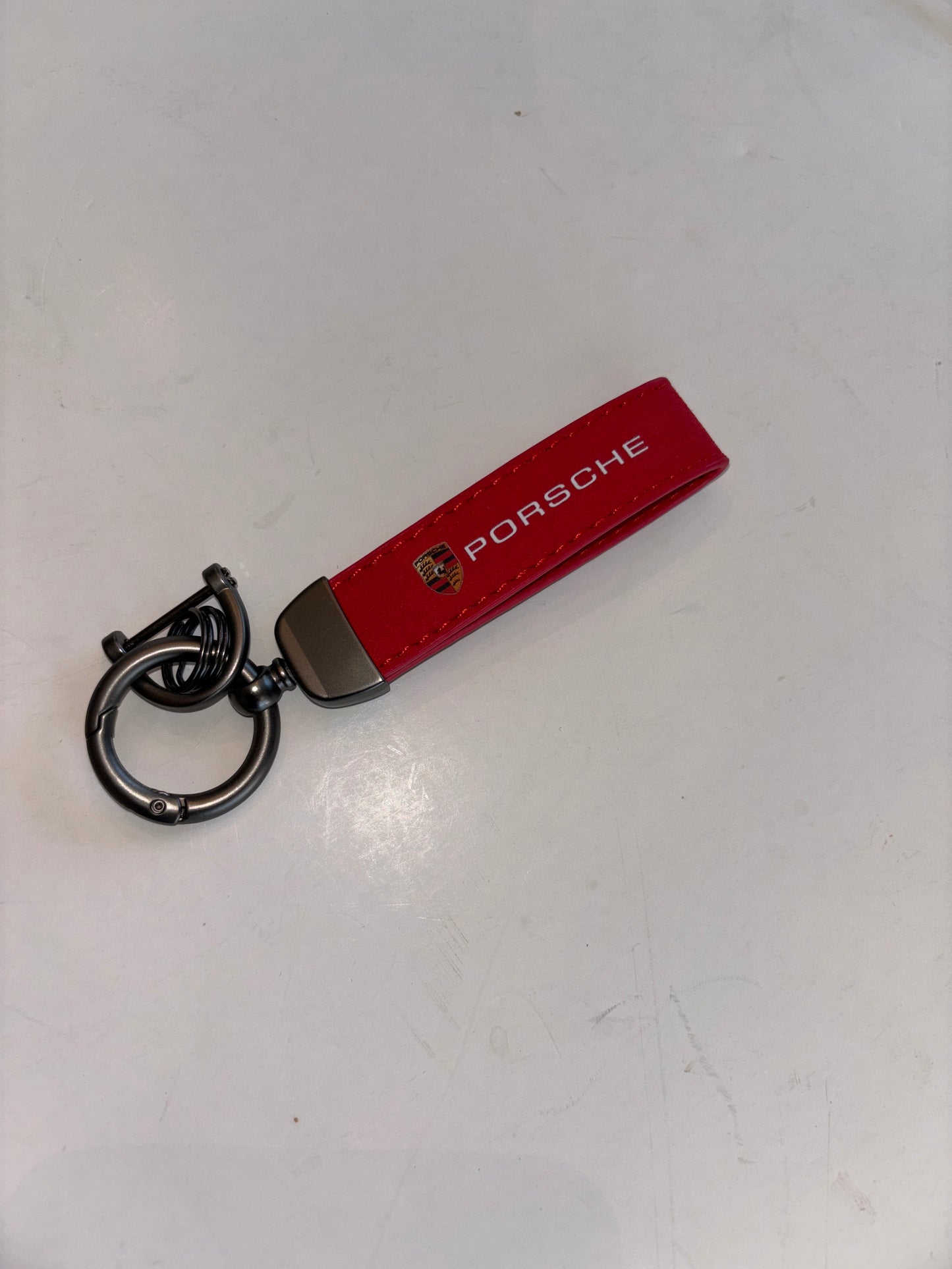 Porsche Leather keychain, red