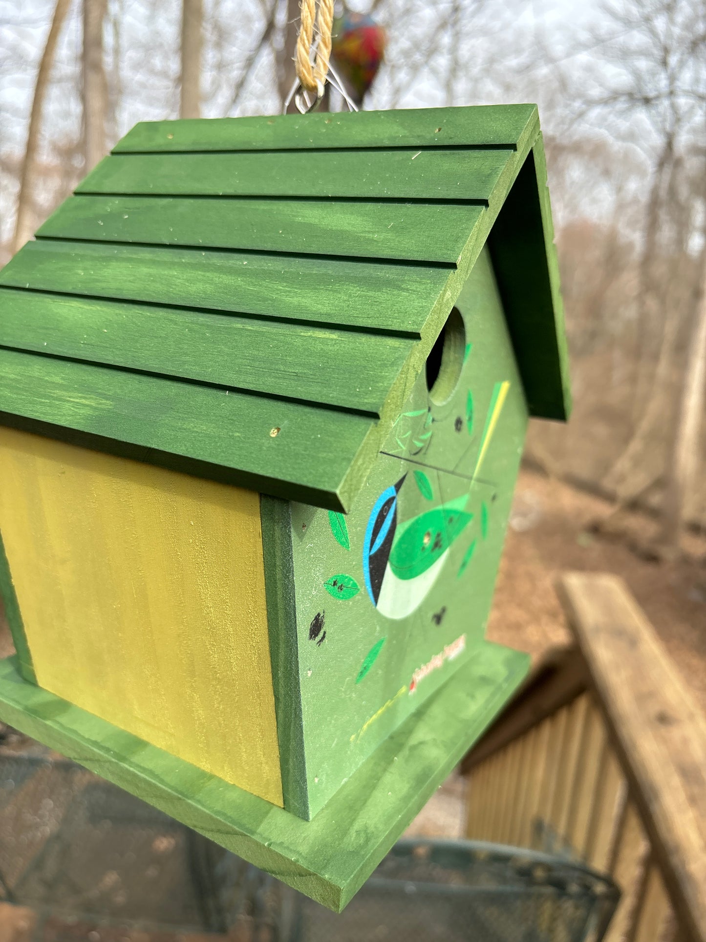 Charley Harper green Jay birdhouse wood