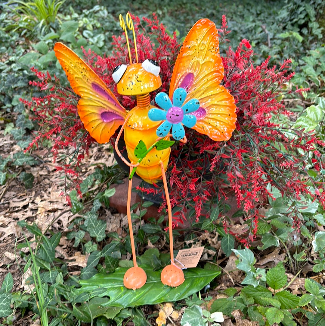 Yellowish Orange Butterfly on a leaf Stake Flower Bed ornament 45 inches tall