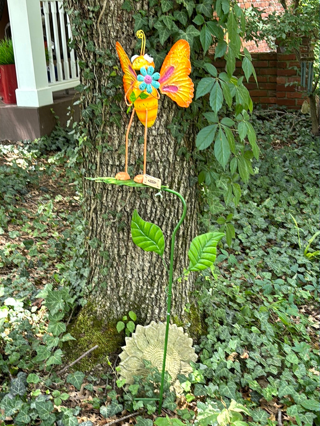 Yellowish Orange Butterfly on a leaf Stake Flower Bed ornament 45 inches tall