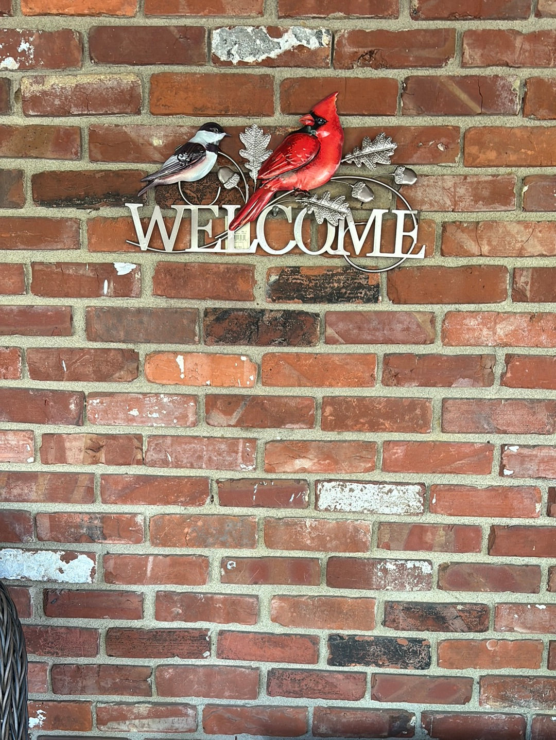 Metal WELCOME Entrance Sign Cardinal, Chickadee Outdoor Wall Decor