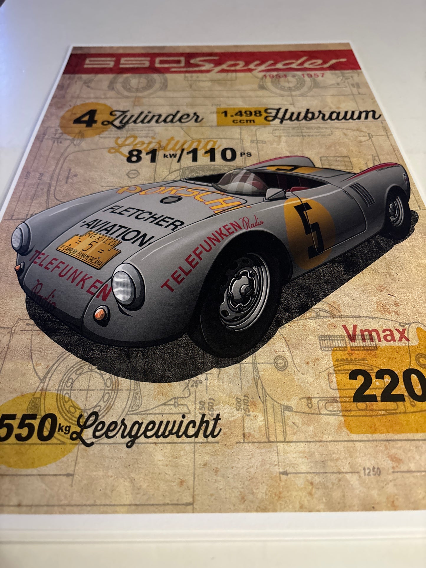Porsche Poster 550 Spyder 1954-57 Mexico