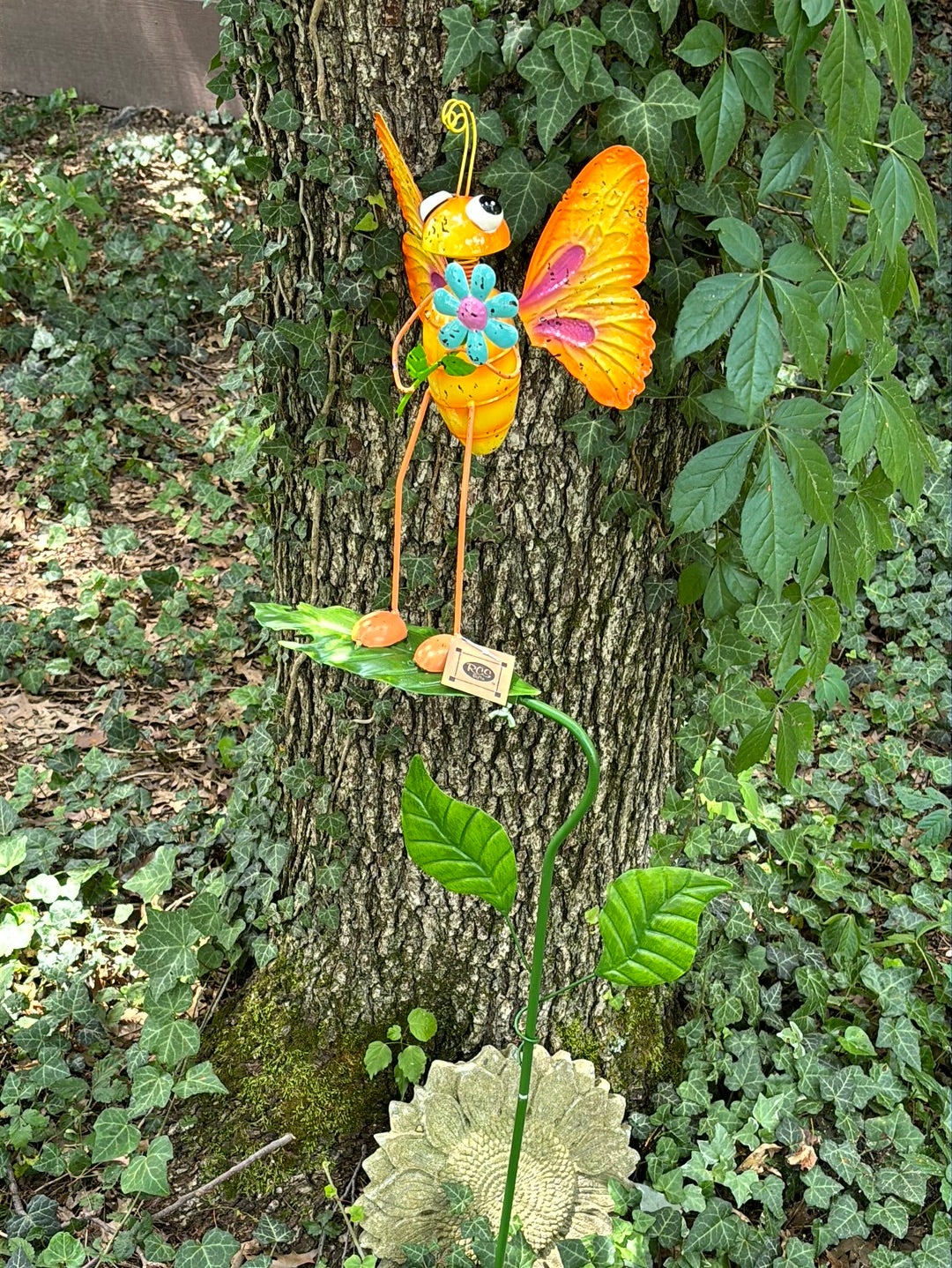 Yellowish Orange Butterfly on a leaf Stake Flower Bed ornament 45 inches tall