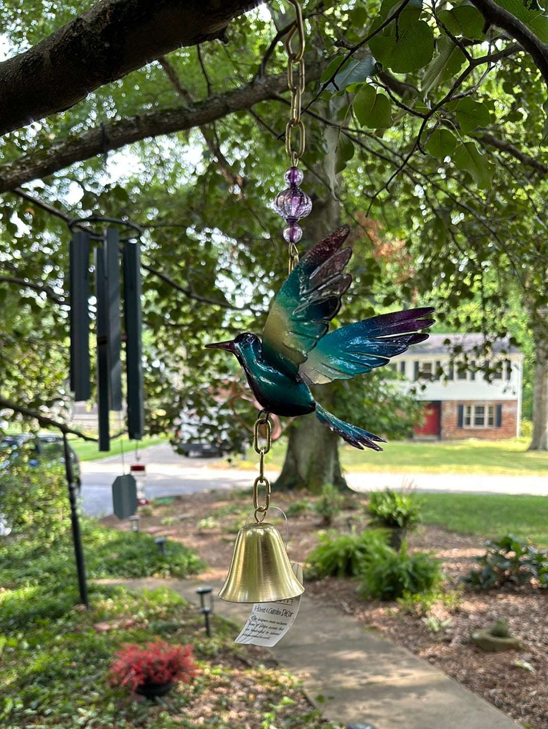 Beautiful handcrafted Metal Garden Bell Hummingbird