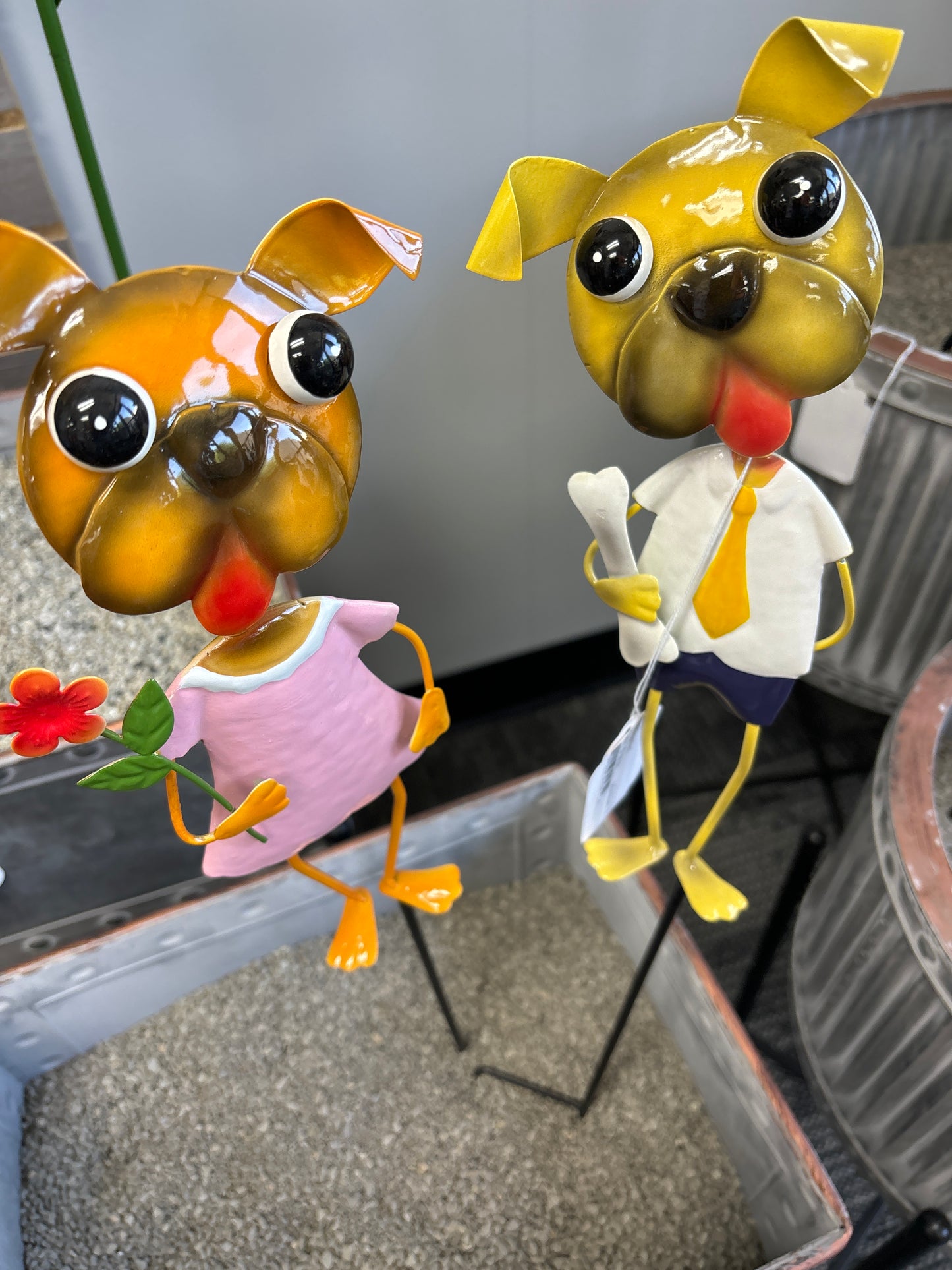 Mrs. & Mr. Dog Metal Stakes Flower Bed or Garden