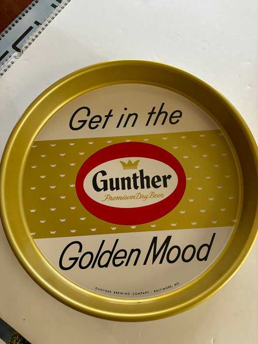 Vintage GUNTHER Premium Dry Beer*Get in the Golden Mood* 13" Metal Serving Tray