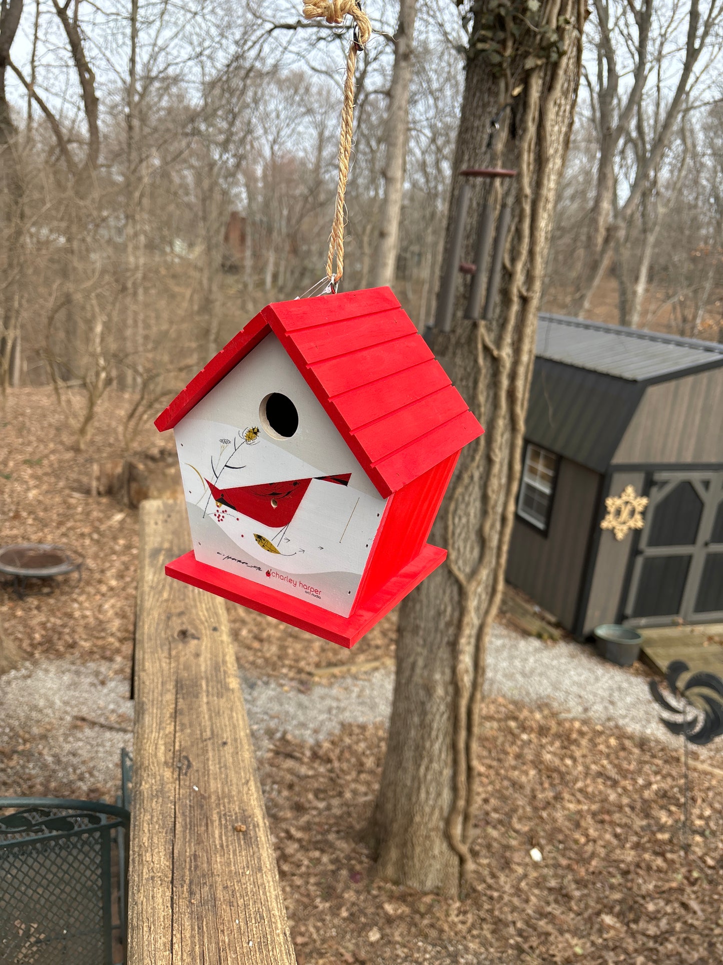 Charley Harper Cardinal birdhouse wood