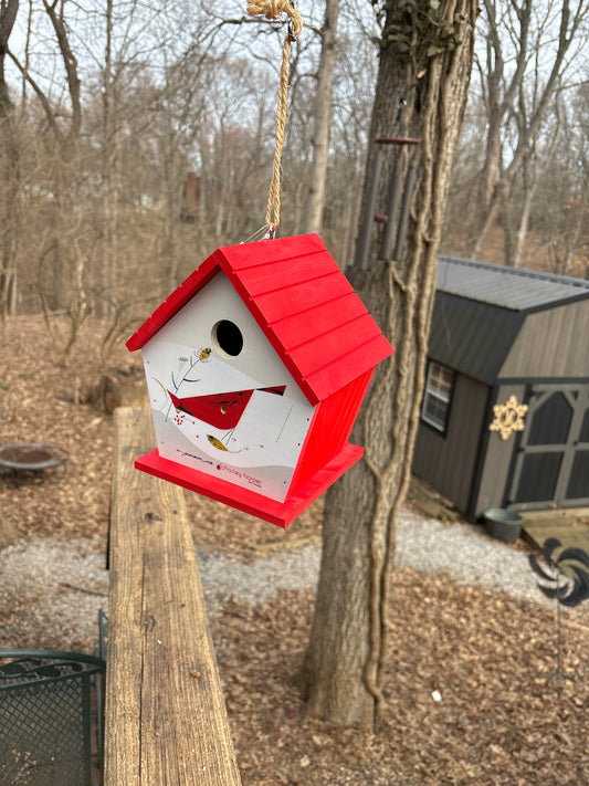 Charley Harper Cardinal birdhouse wood