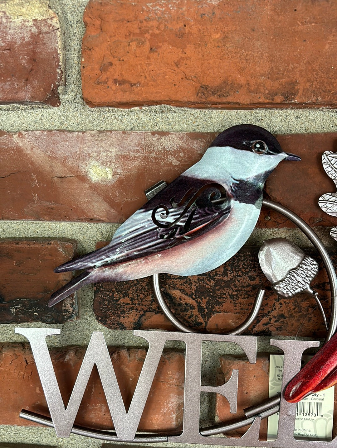 Metal WELCOME Entrance Sign Cardinal, Chickadee Outdoor Wall Decor