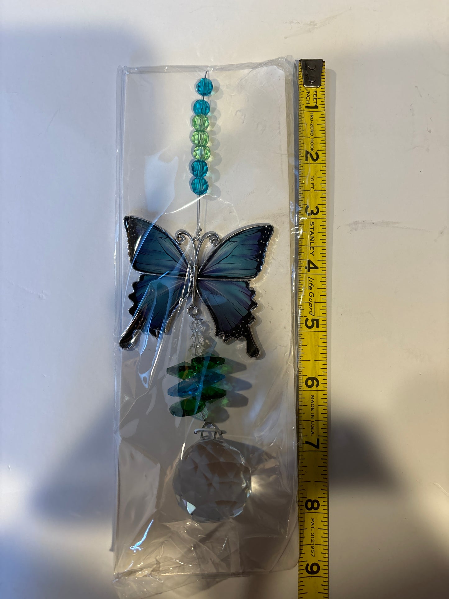 Blue butterfly Morpho window decor stained glass an Crystal Suncatcher