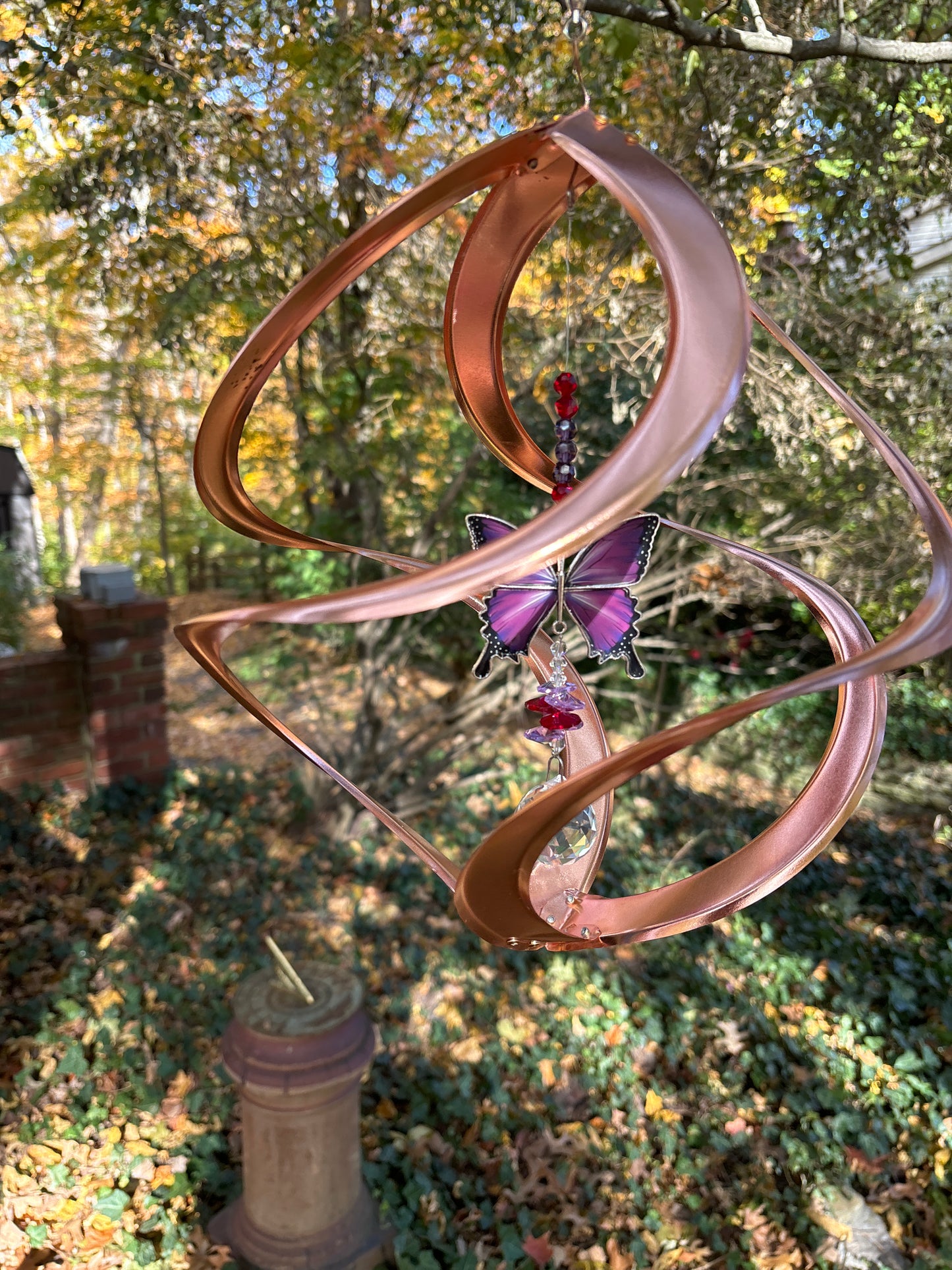 Purple emperor, Butterfly Keepsake pendant Wind Spinner with Crystal Ball 14 inch