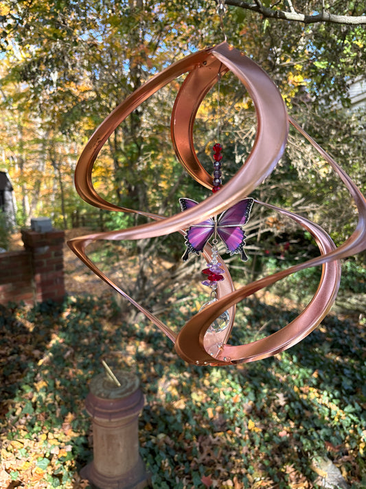 Purple emperor, Butterfly Keepsake pendant Wind Spinner with Crystal Ball 14 inch