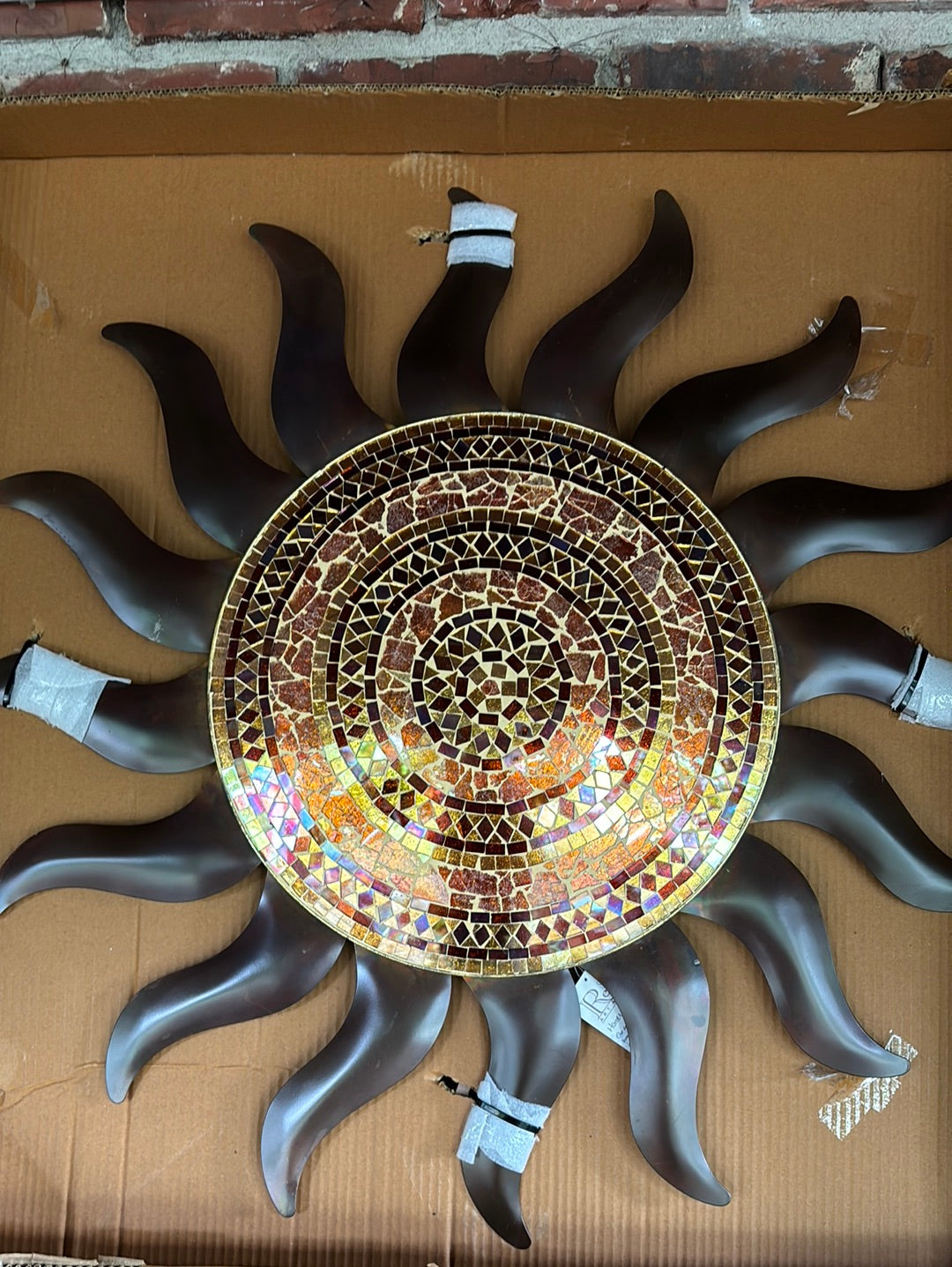 Flamed Copper Mosaic Sun Wall Decor 29 inch
