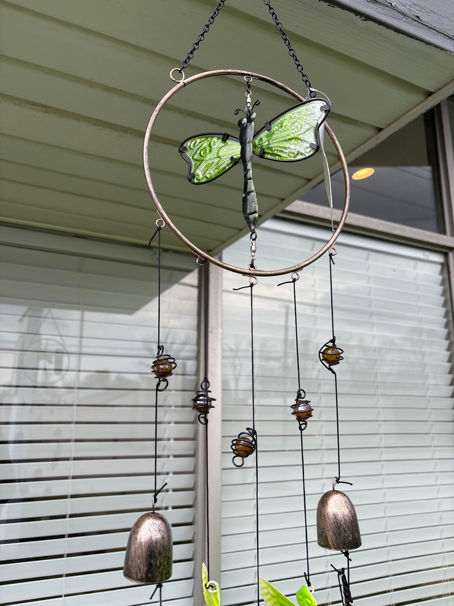 Wind Chime Bells,mobile Glass marbles green dragonfly