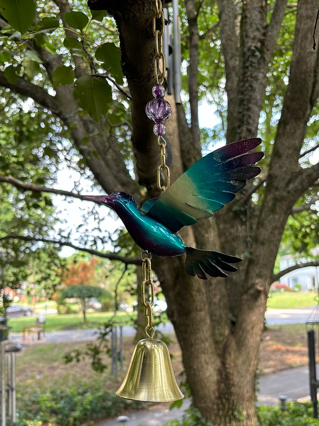 Beautiful handcrafted Metal Garden Bell Hummingbird