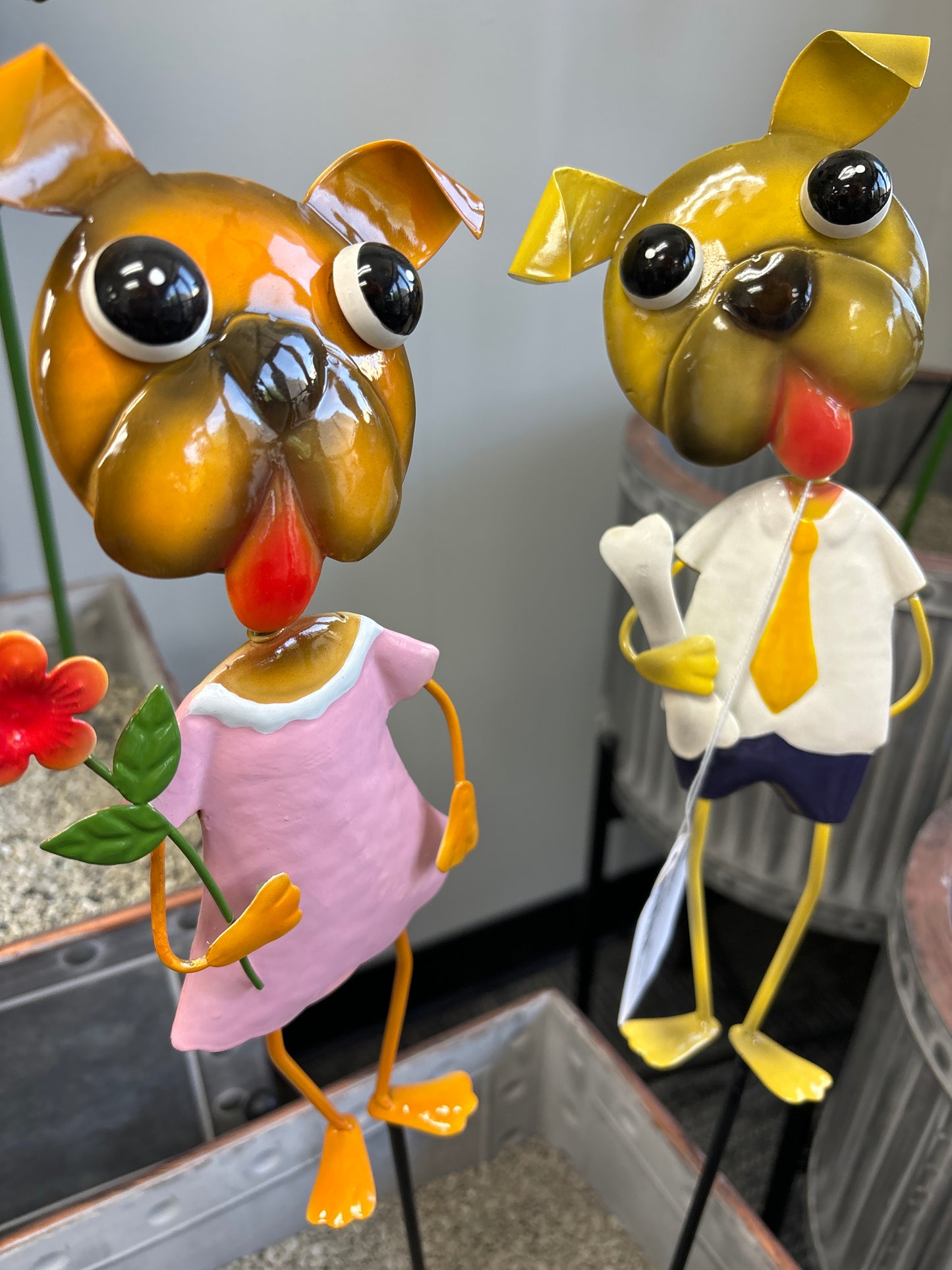 Mrs. & Mr. Dog Metal Stakes Flower Bed or Garden