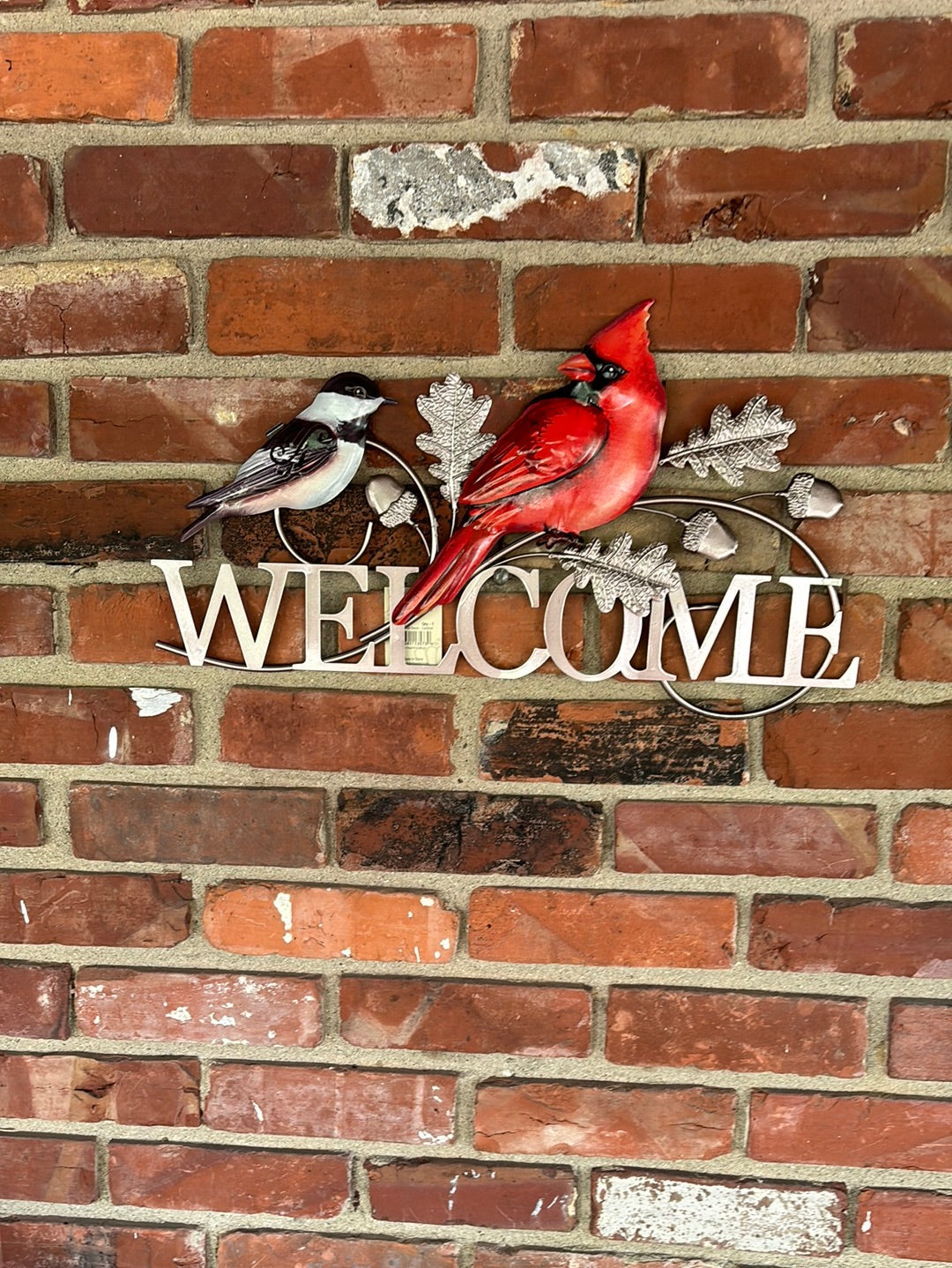 Metal WELCOME Entrance Sign Cardinal, Chickadee Outdoor Wall Decor