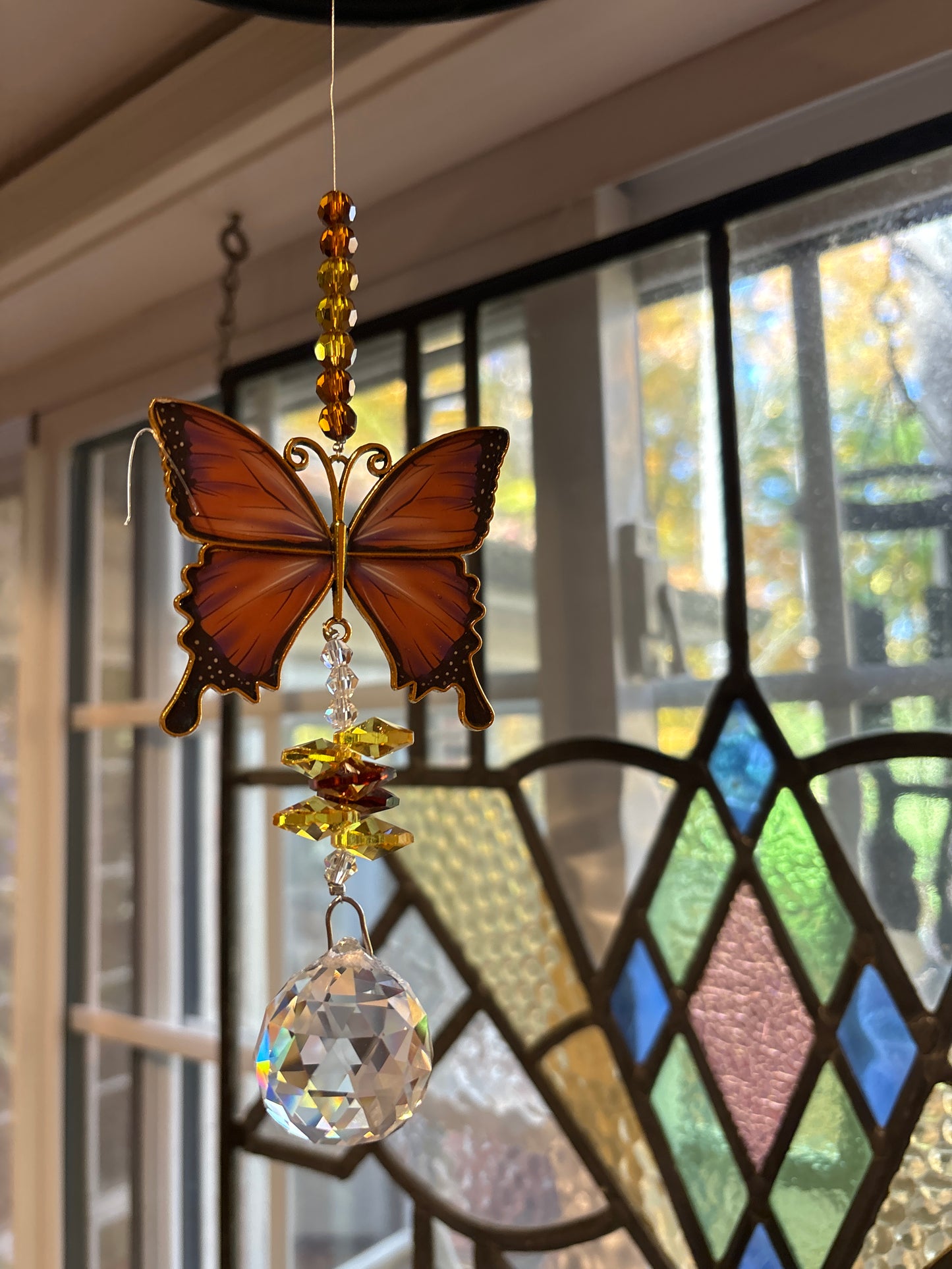 Monarch Butterfly pendant ornament glass with Crystal Ball