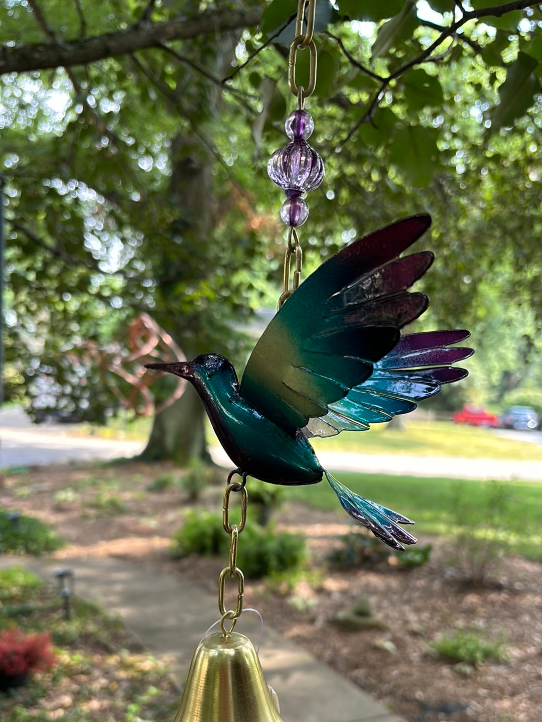 Beautiful handcrafted Metal Garden Bell Hummingbird