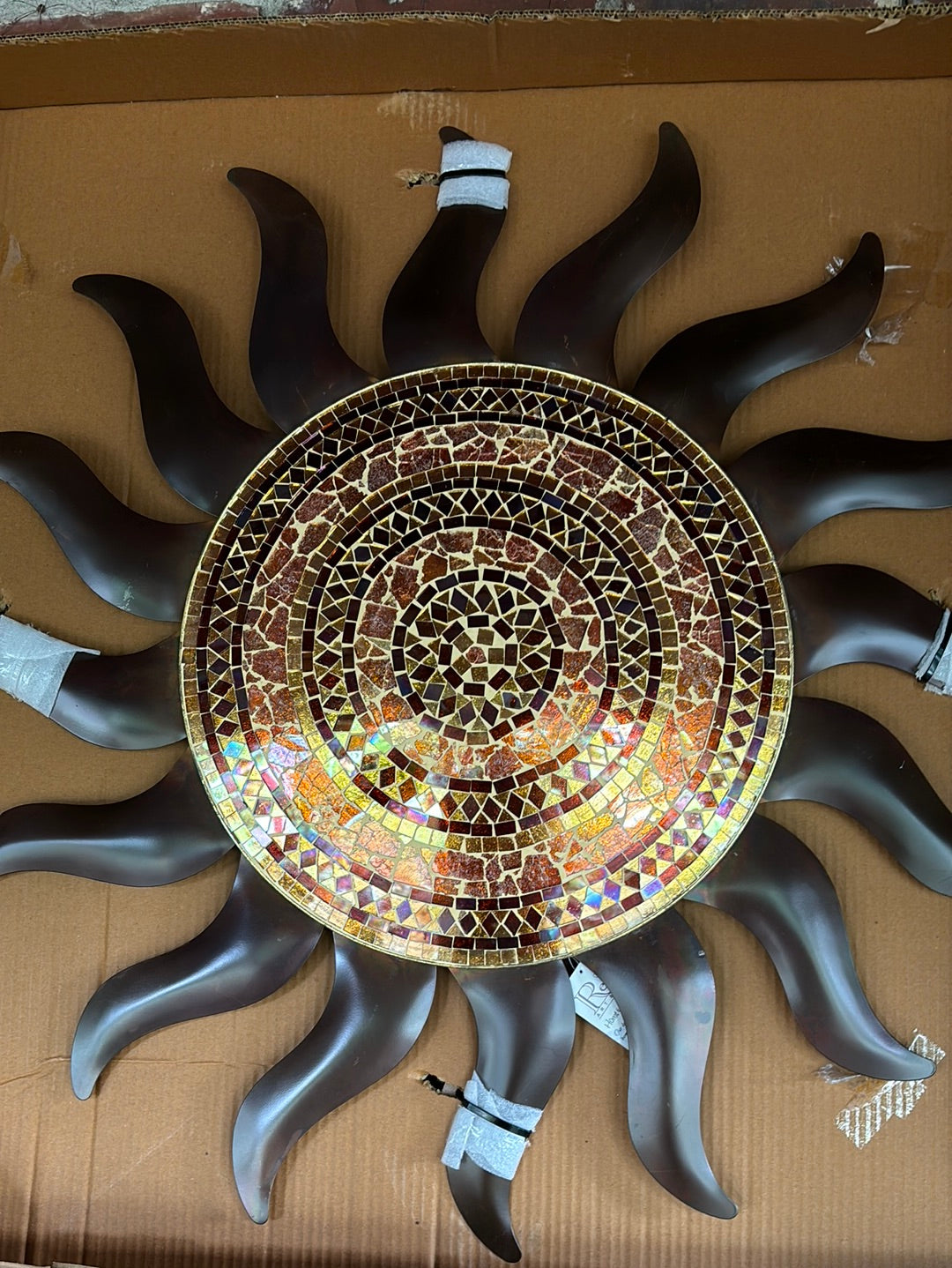 Flamed Copper Mosaic Sun Wall Decor 29 inch
