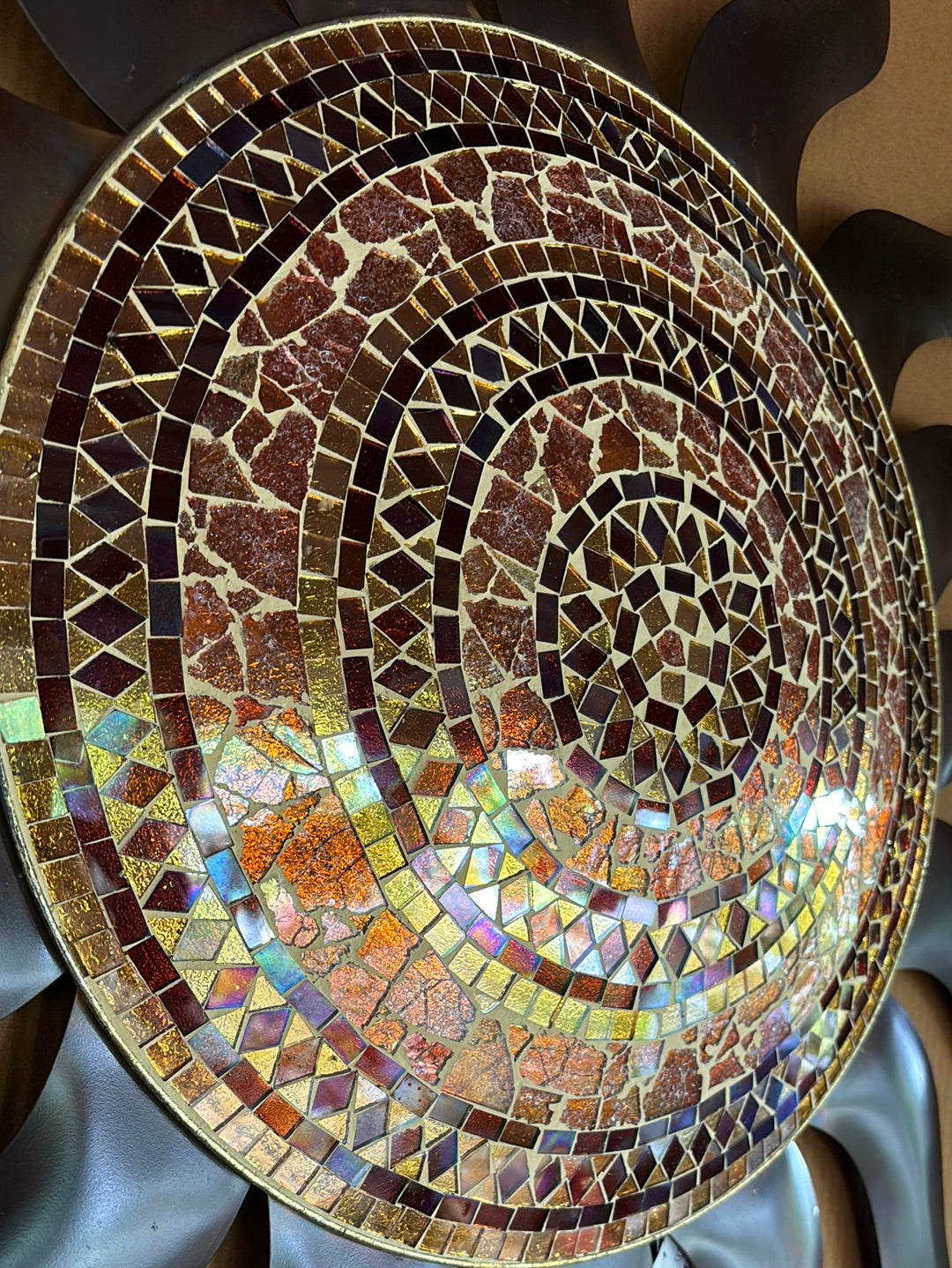 Flamed Copper Mosaic Sun Wall Decor 29 inch