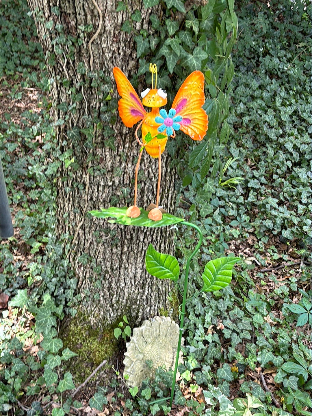 Yellowish Orange Butterfly on a leaf Stake Flower Bed ornament 45 inches tall