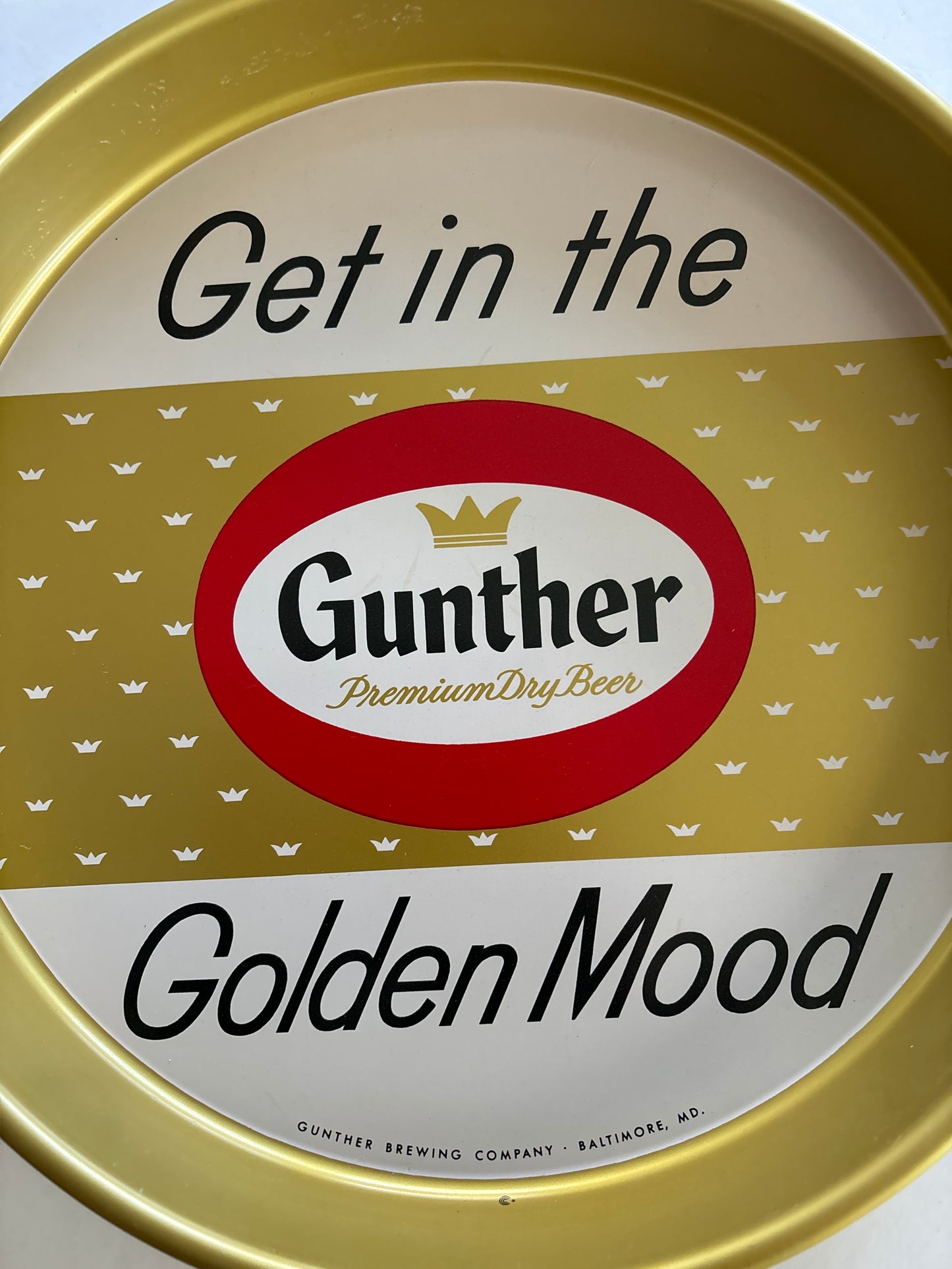 Vintage GUNTHER Premium Dry Beer*Get in the Golden Mood* 13" Metal Serving Tray