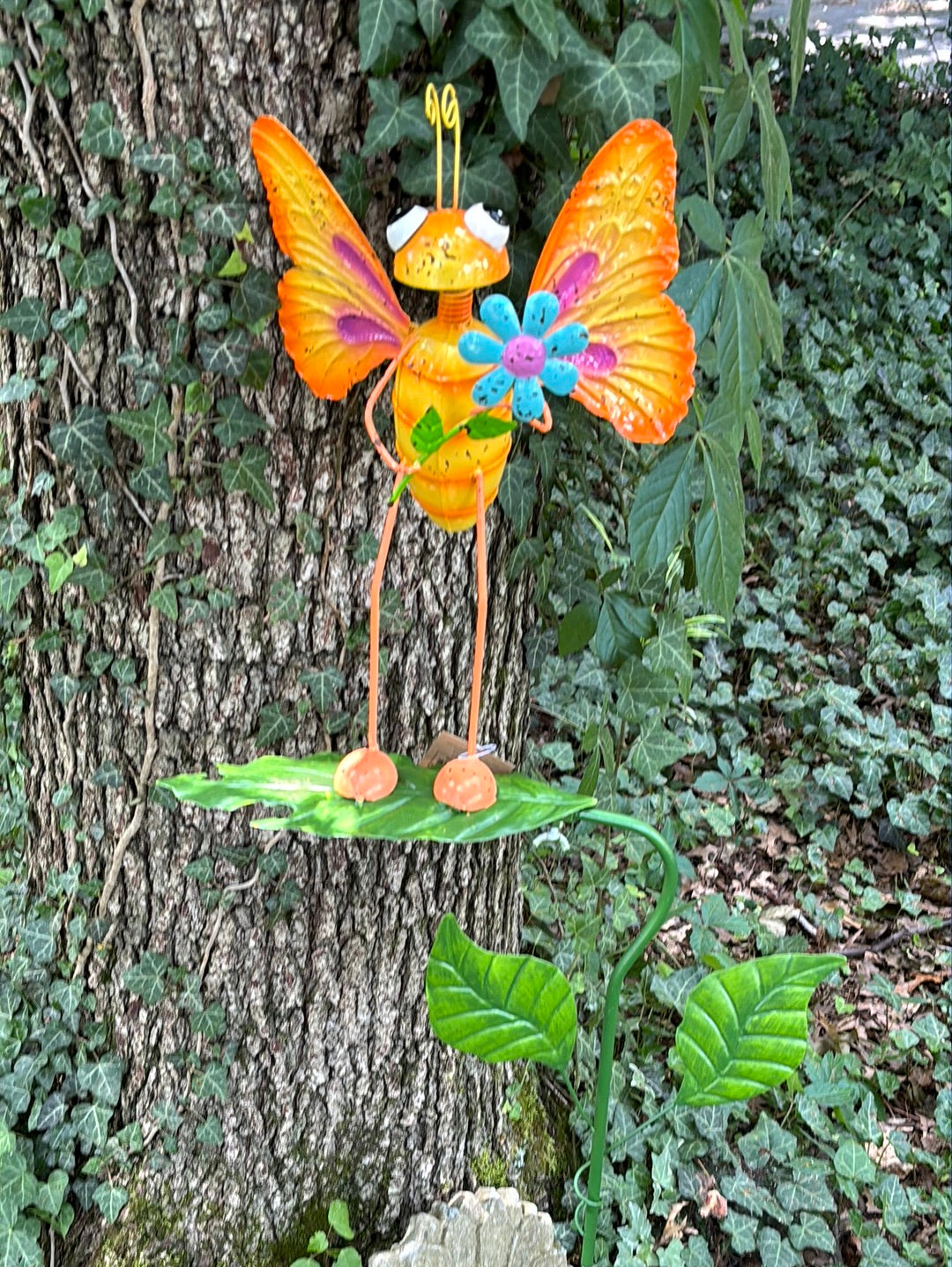 Yellowish Orange Butterfly on a leaf Stake Flower Bed ornament 45 inches tall