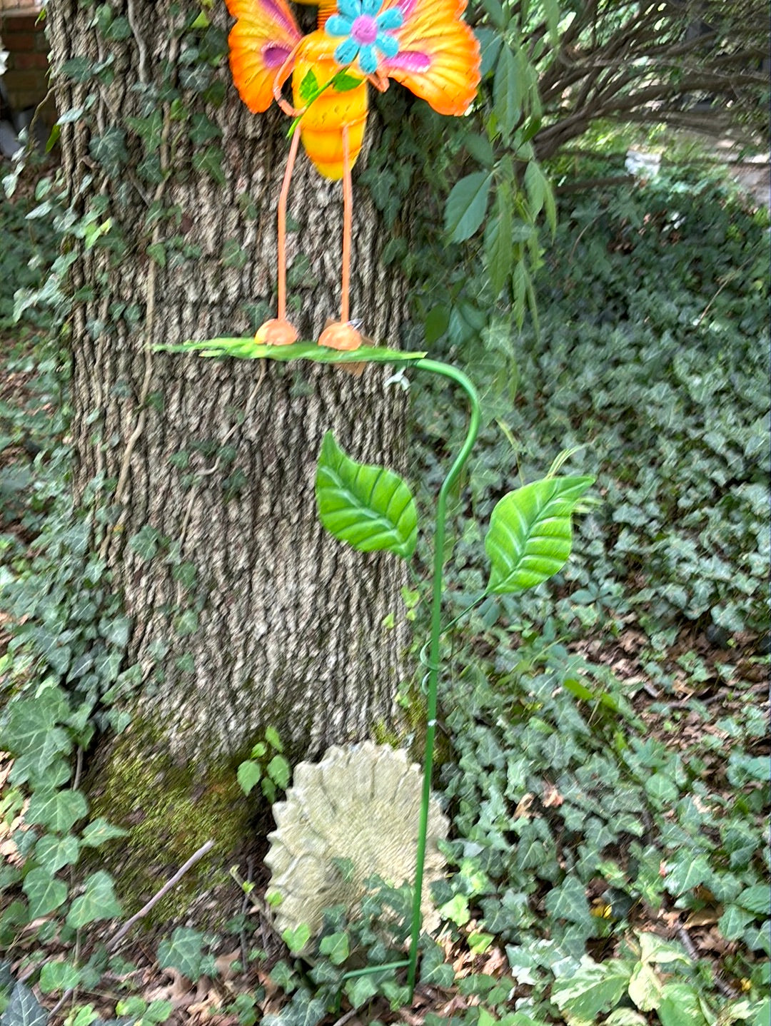 Yellowish Orange Butterfly on a leaf Stake Flower Bed ornament 45 inches tall