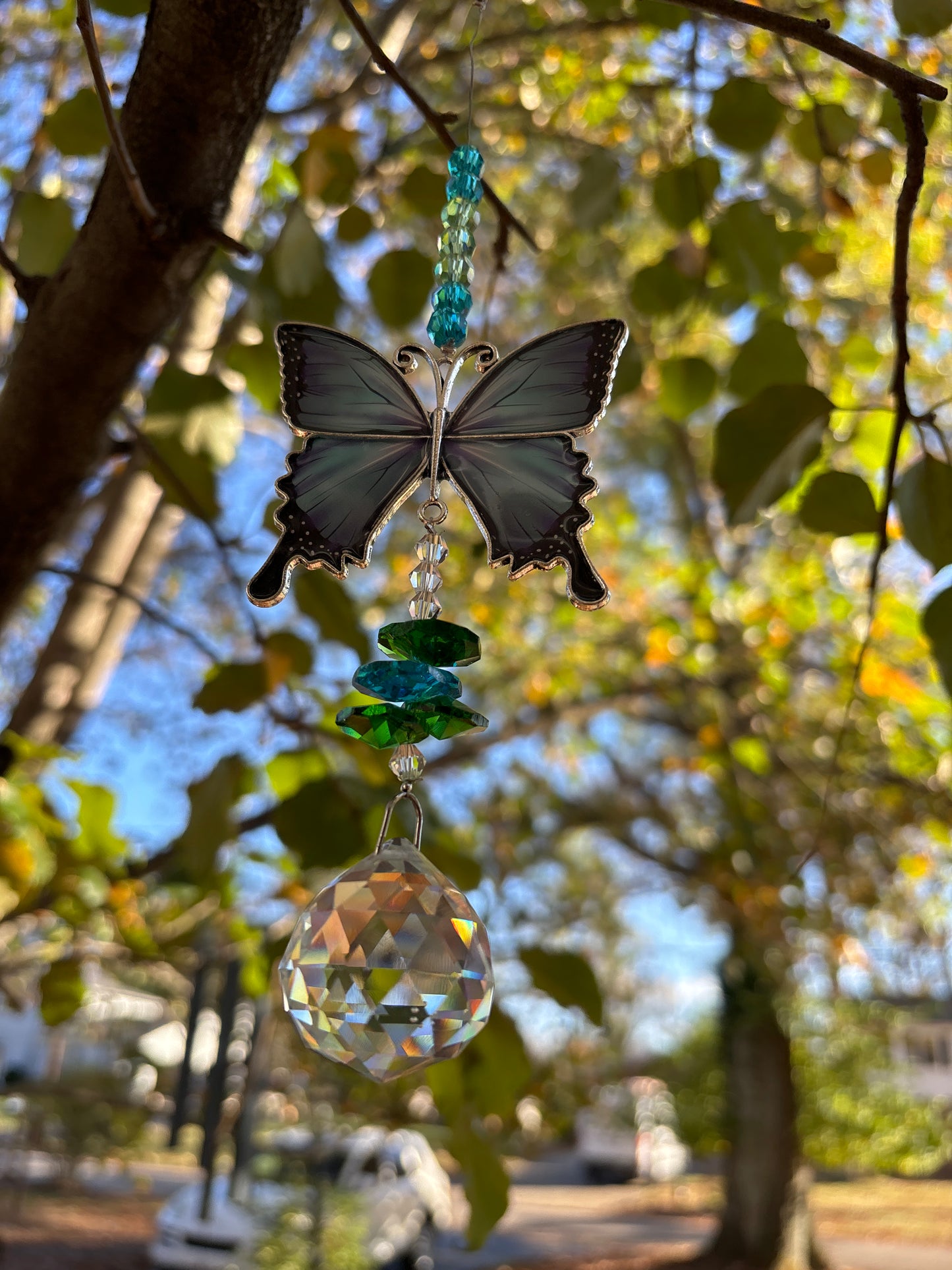 Blue butterfly Morpho window decor stained glass an Crystal Suncatcher