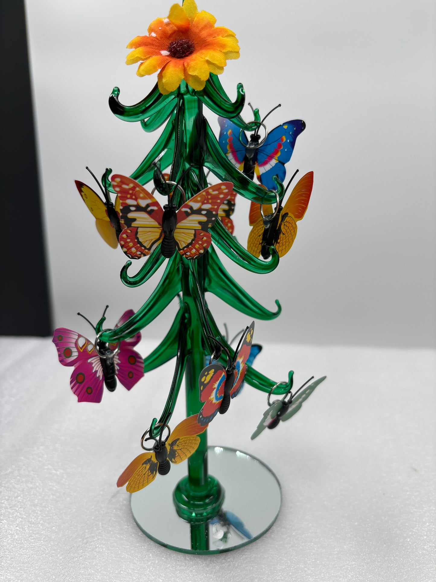 Green glass ornamental butterfly tree
