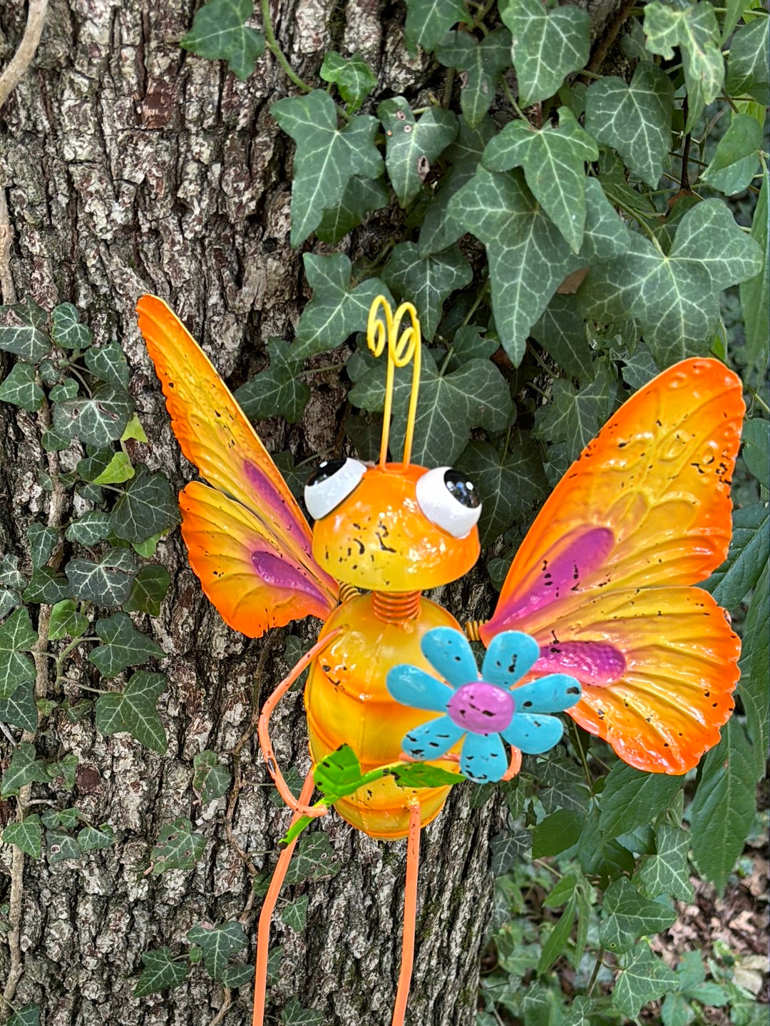Yellowish Orange Butterfly on a leaf Stake Flower Bed ornament 45 inches tall