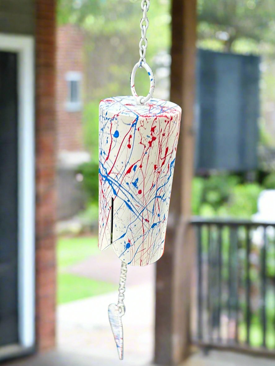 All American Red White Boom Cow Bell Deep Tone Wind Chime