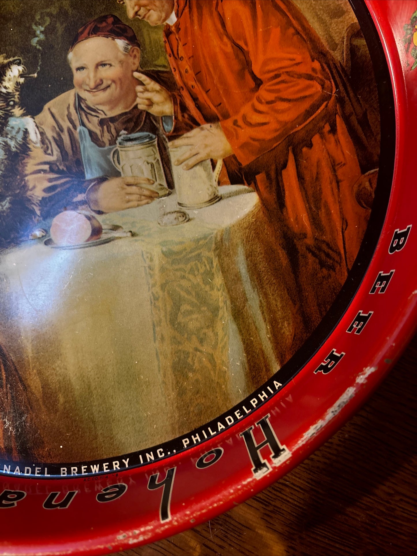 1930’s Hohenadel Ale Beer with Monks and Cigar Smoking Dog Beer Tray 13.25 Inch