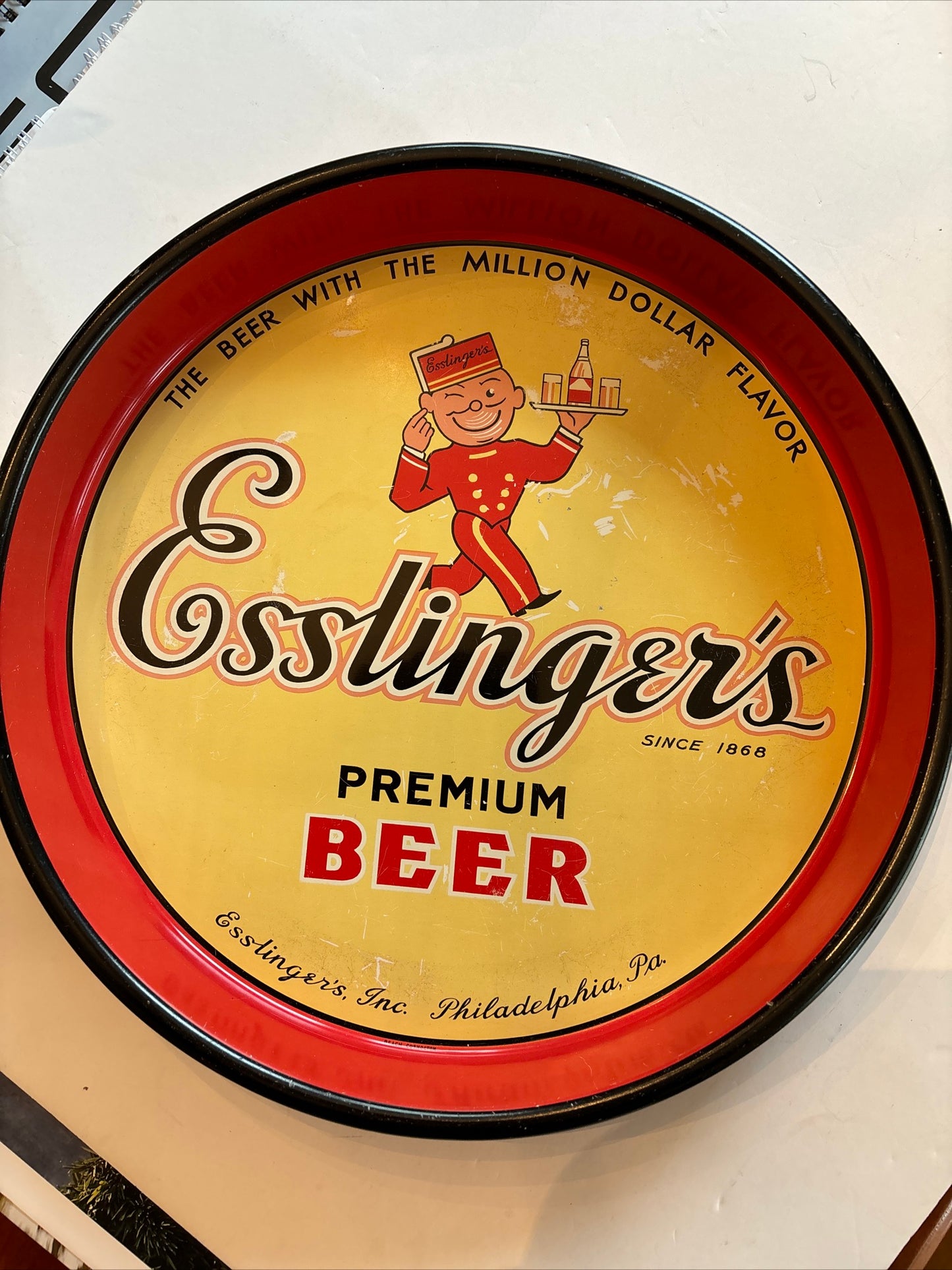 VTG Esslinger's Little Man Philadelphia PA Beer Tray 13 Inch Good Condition NICE