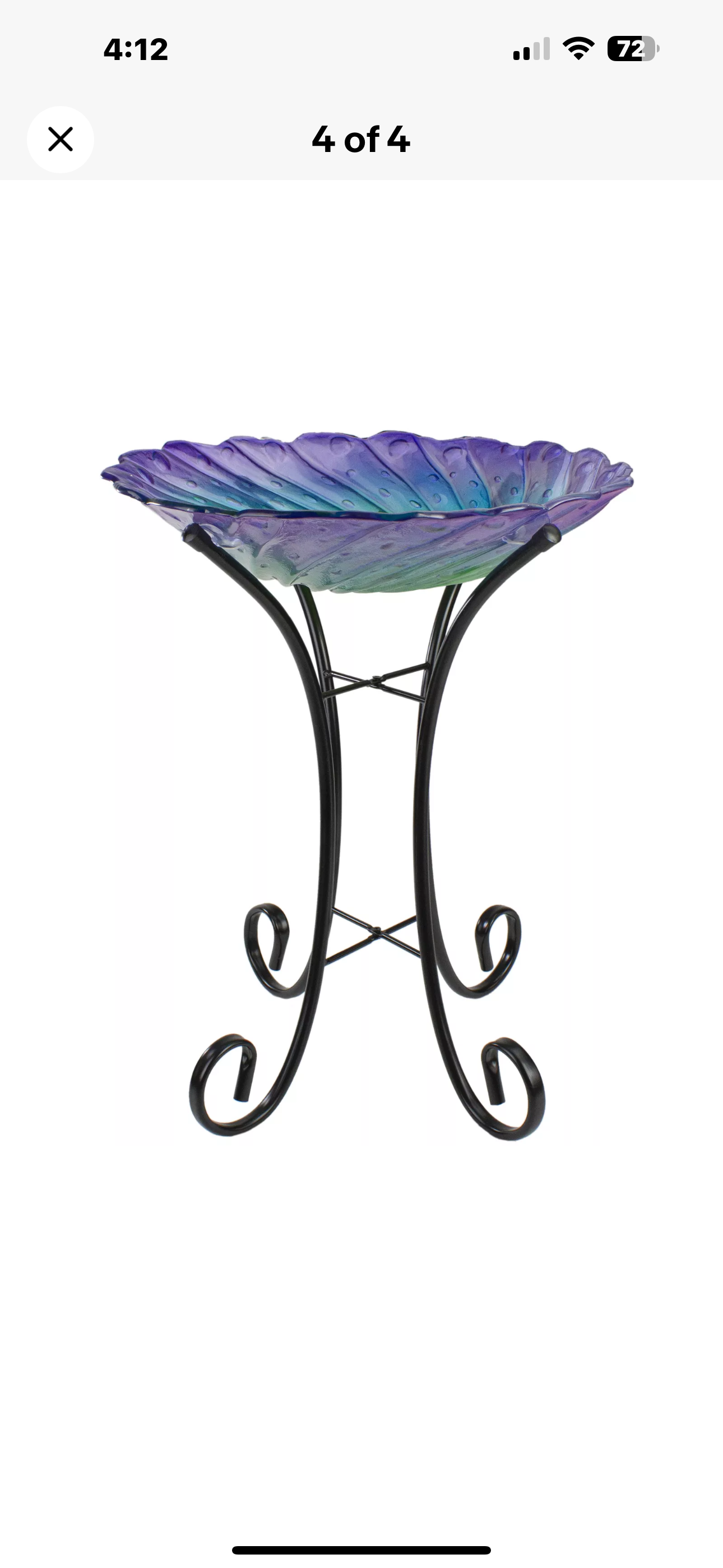 Custom Hand Blown-Glass Bird Bath & Stand - Purple Ripple - 18 inch