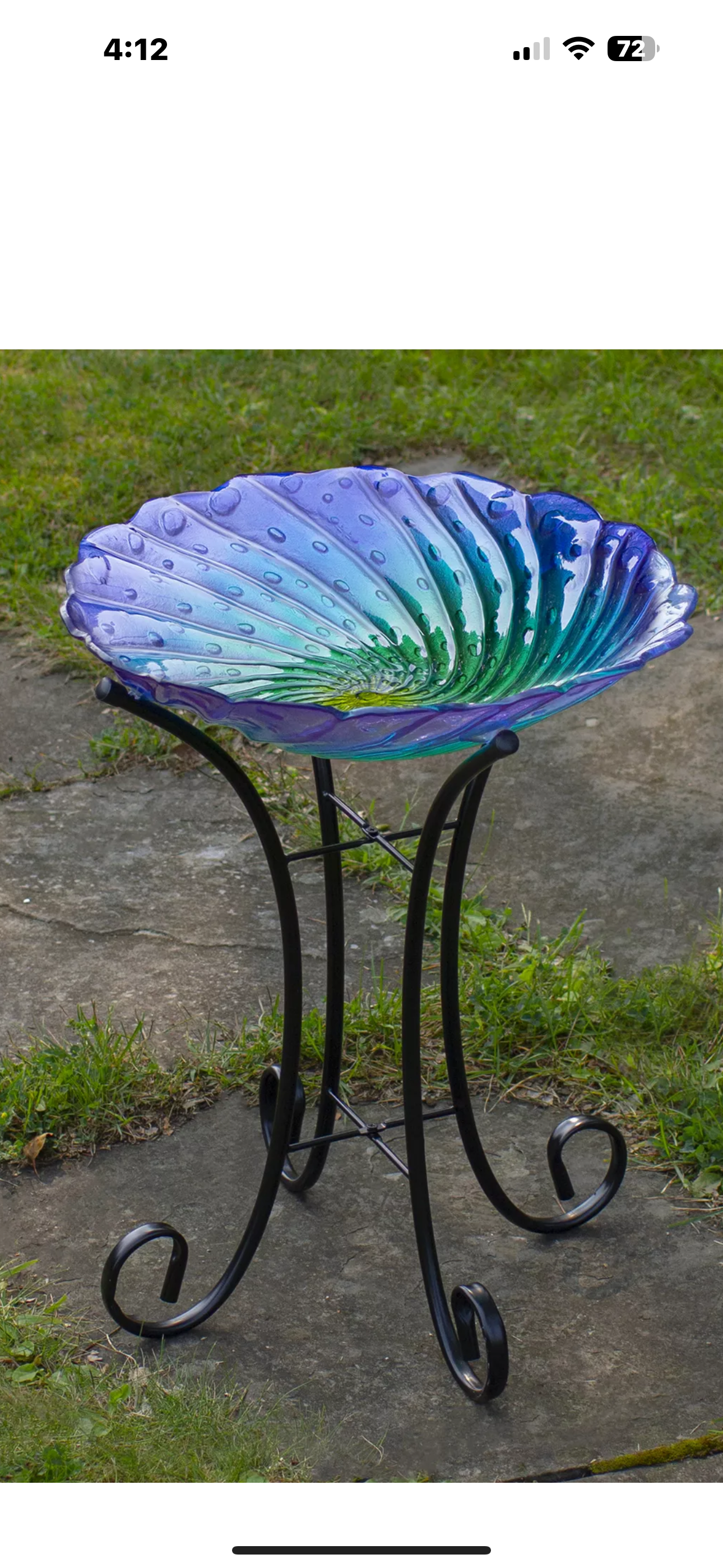 Custom Hand Blown-Glass Bird Bath & Stand - Purple Ripple - 18 inch