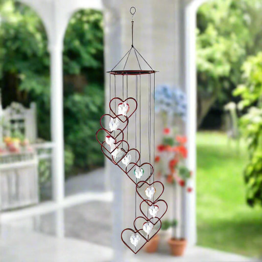 Beautiful Spiral Tunes Red Heart Ring & Heart Crystal Wind Chime - 36 inch
