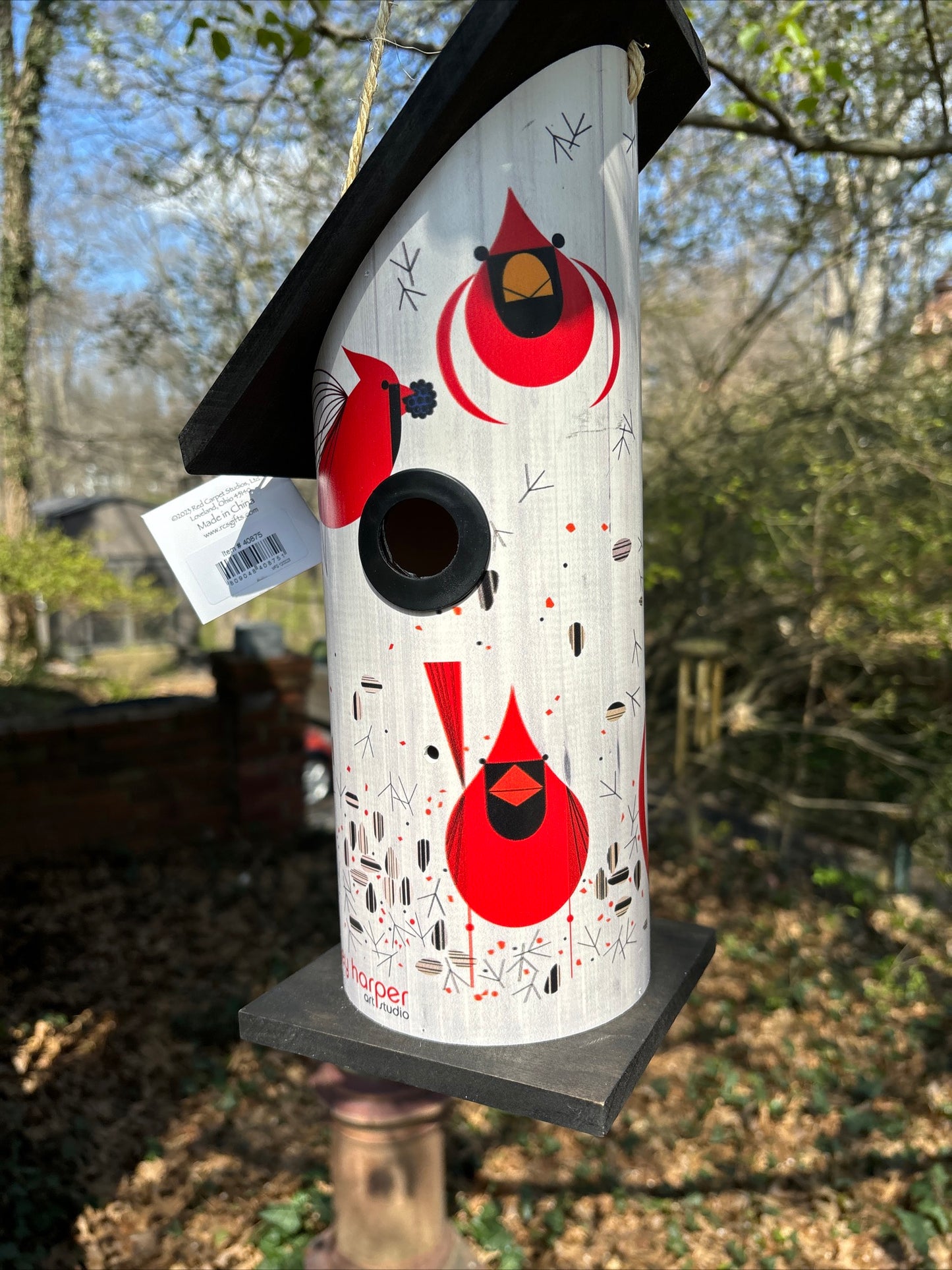 Charley Harper Cardinal Wood Hand Crafted Birdhouse