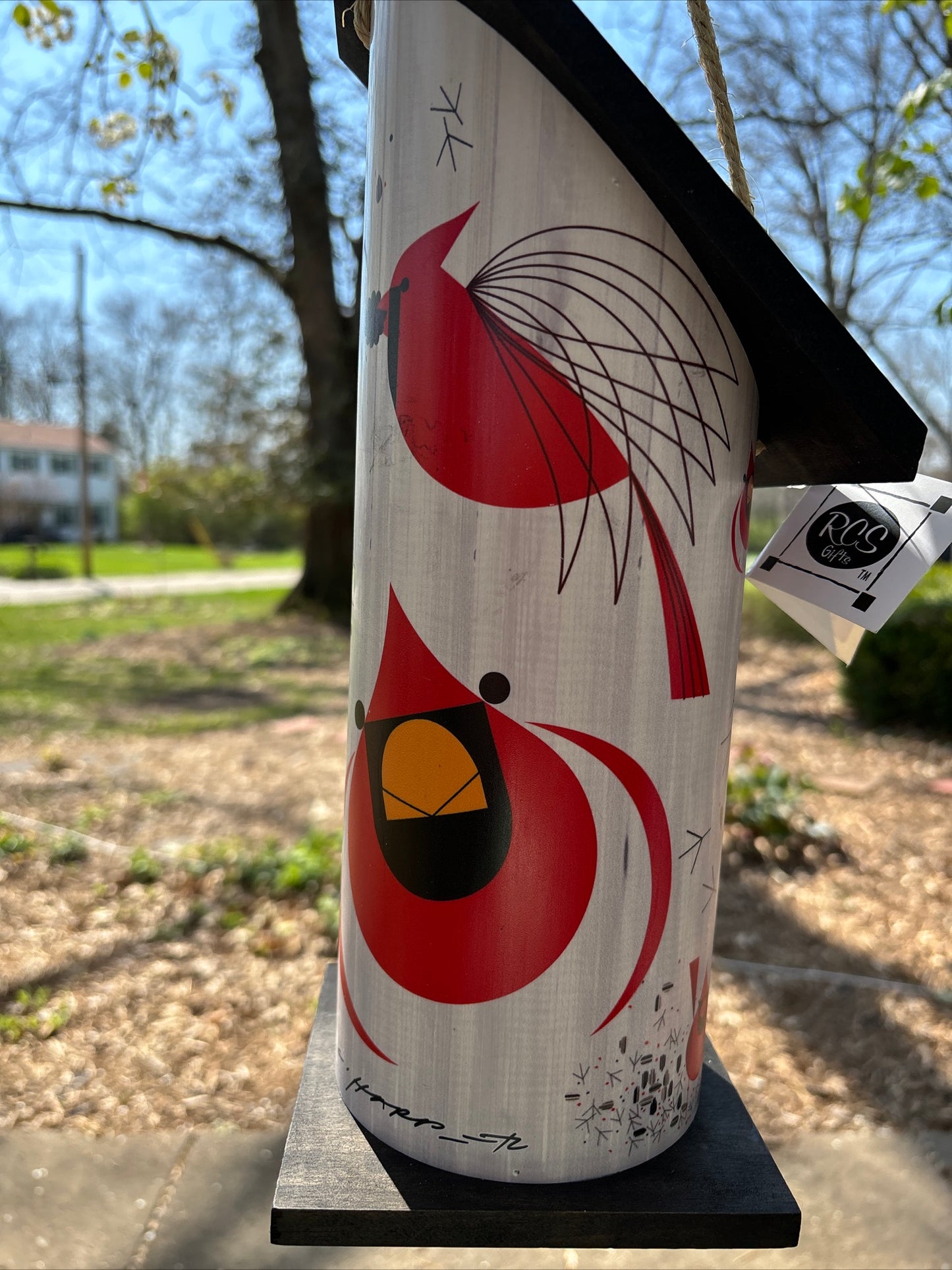 Charley Harper Cardinal Wood Hand Crafted Birdhouse