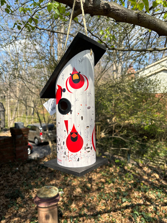 Charley Harper Cardinal Wood Hand Crafted Birdhouse